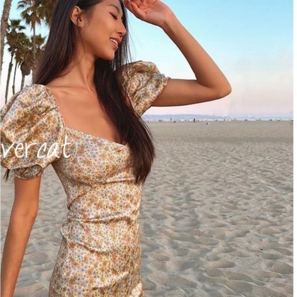 Zara Floral Puff Sleeve Dress Size XSmall  NWOT - Picture 5 of 12